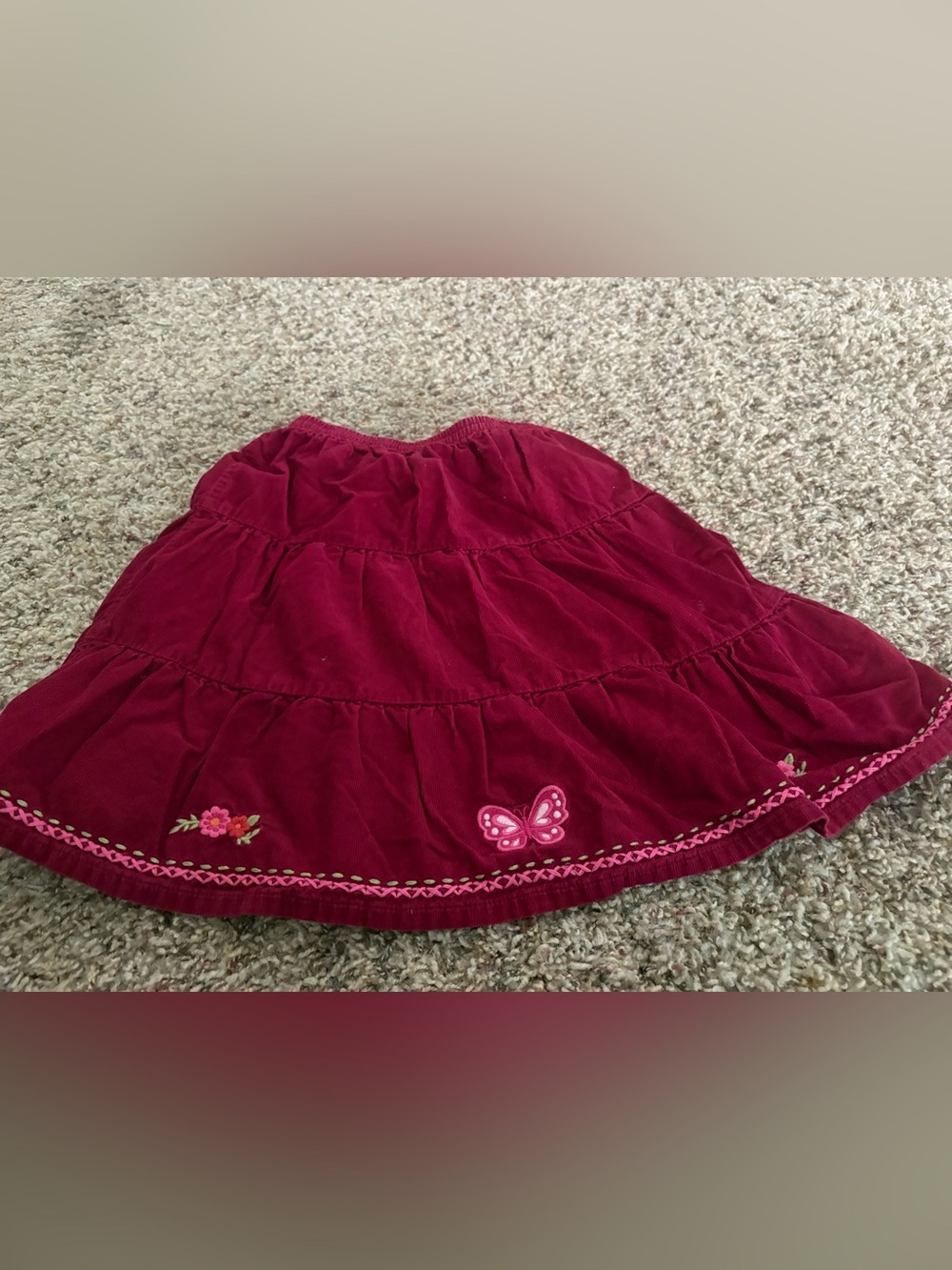 Gymboree Burgundy Corduroy Tiered Skirt with Pink Butterfly & Floral Accents